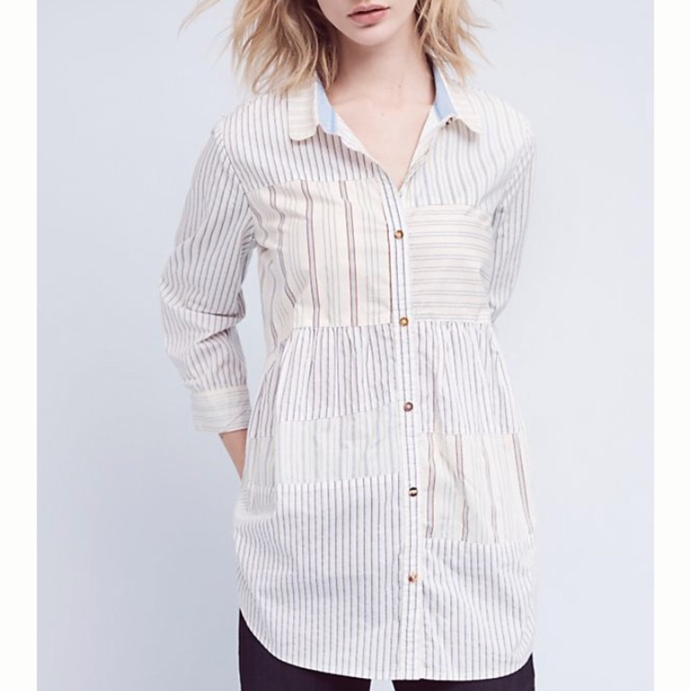 Anthropologie Patchwork poplin button-down